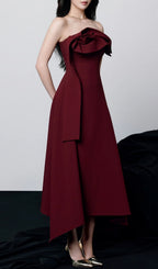 Kesia Red Strapless Midi Dress Flowering Girl