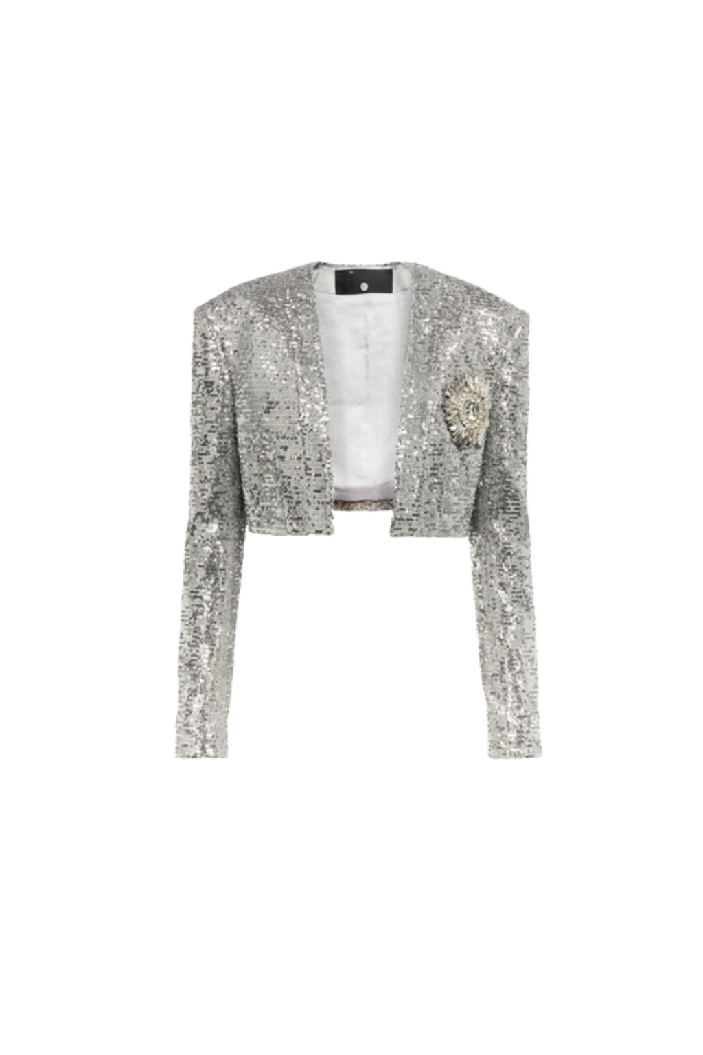 Tammy Cropped Sequined Blazer In Sliver Flowering Girl