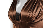 Satin Corset Mini Dress In Chocolate Flowering Girl