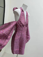 Jacquard Rose Pink Halterneck Mini Dress Flowering Girl