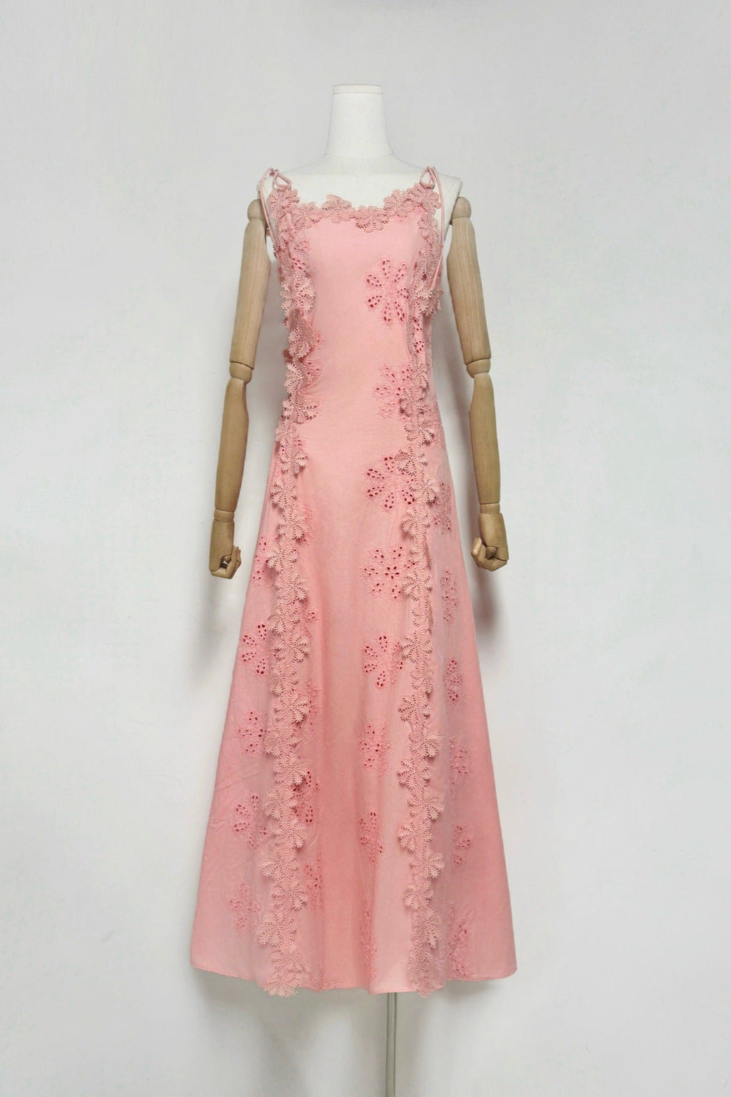 Lace Trim Embroidery Hollow Midi Dress In White Flowering Girl