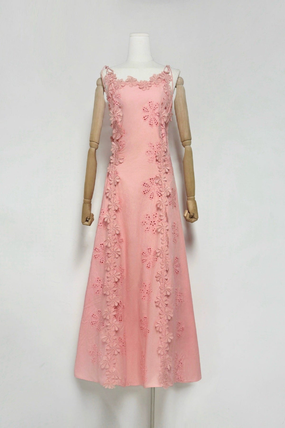 Lace Trim Embroidery Hollow Midi Dress In White Flowering Girl