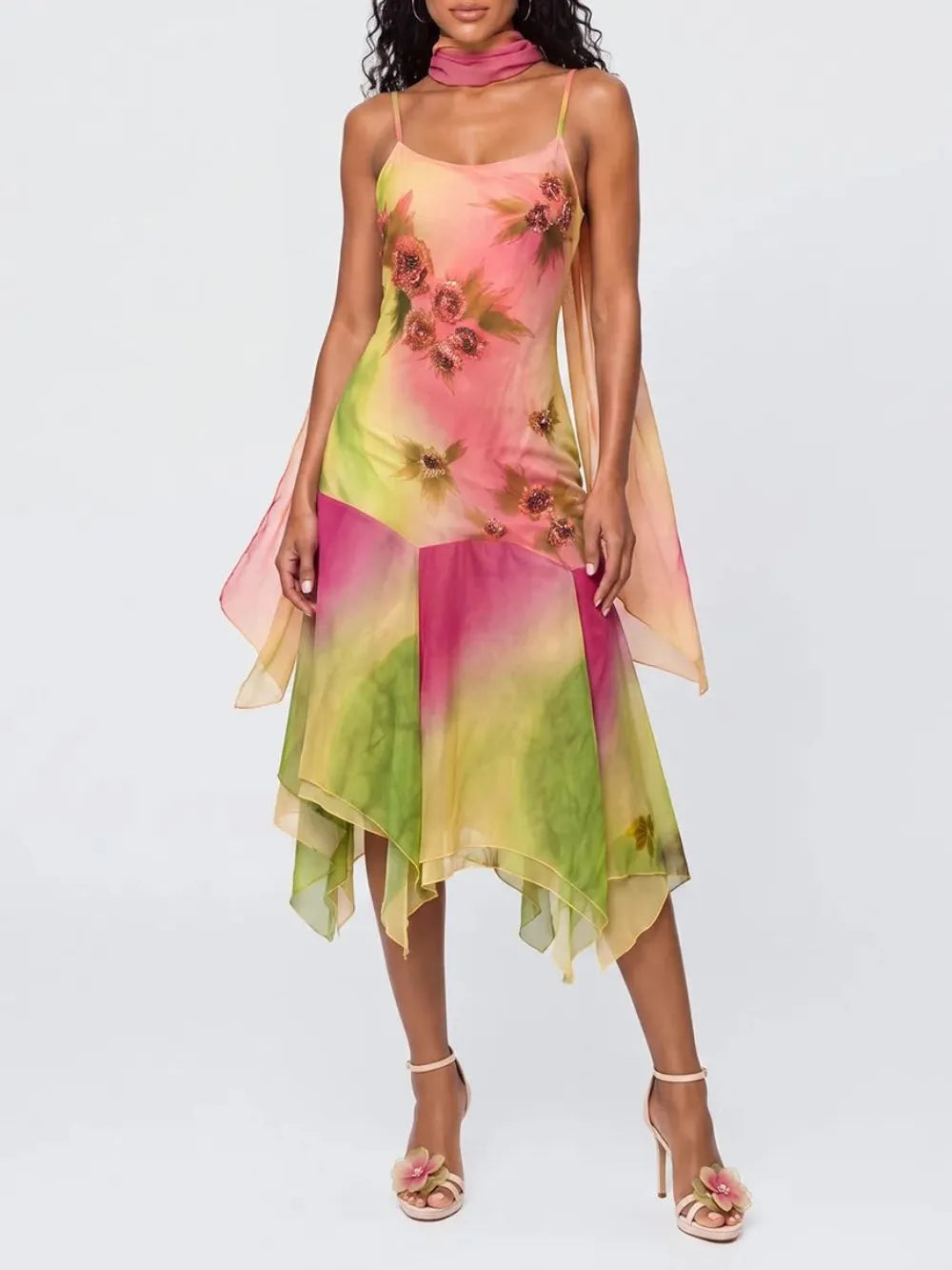 Yesmora Scarf Ruffle Floral Mini Dress Flowering Girl
