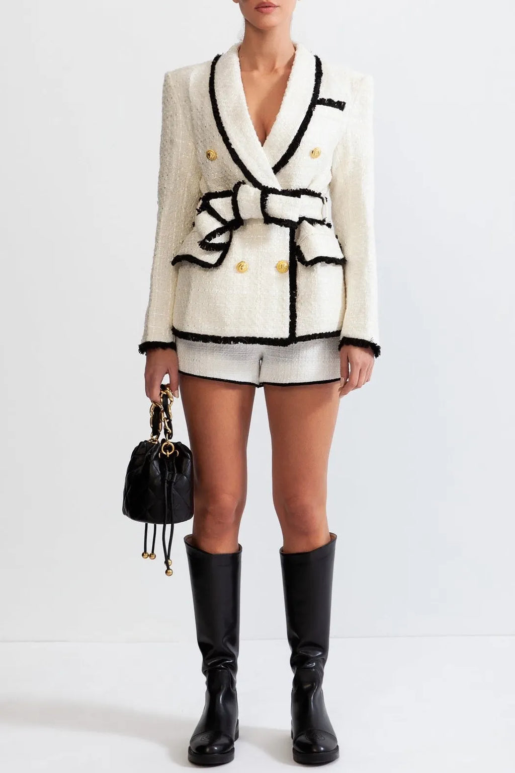 Mishka Breasted Tweed Jacket - White Flowering Girl
