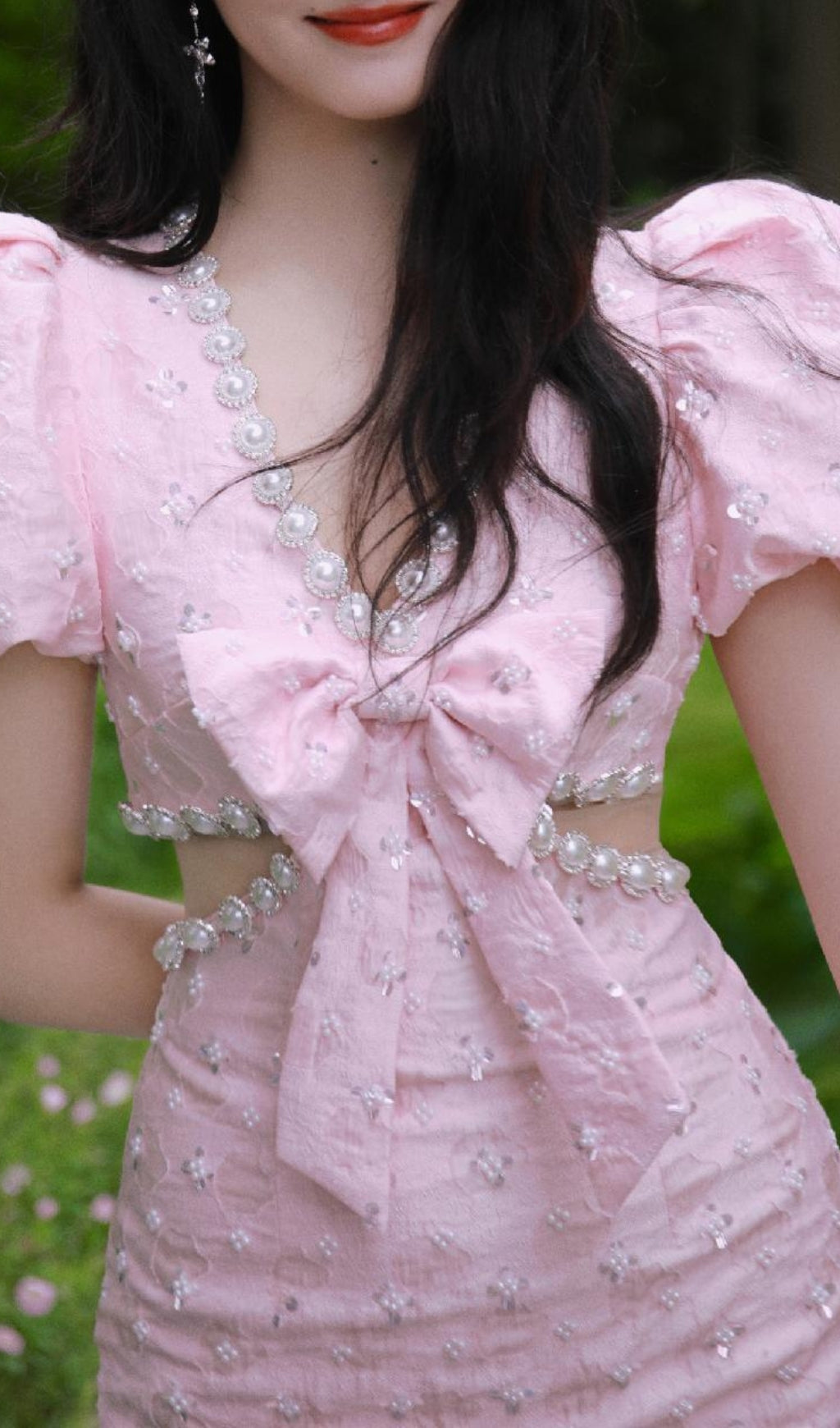 Ataret Pearl Bow Mini Dress Flowering Girl