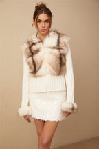 Laetiecia Faux-Fur Ribbed-Knit Jacket Flowering Girl