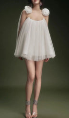 Lanier White Flower Mesh Mini Dress Flowering Girl