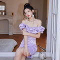 Dolores Ruffle Strapless Mini Dress-Purple Flowering Girl