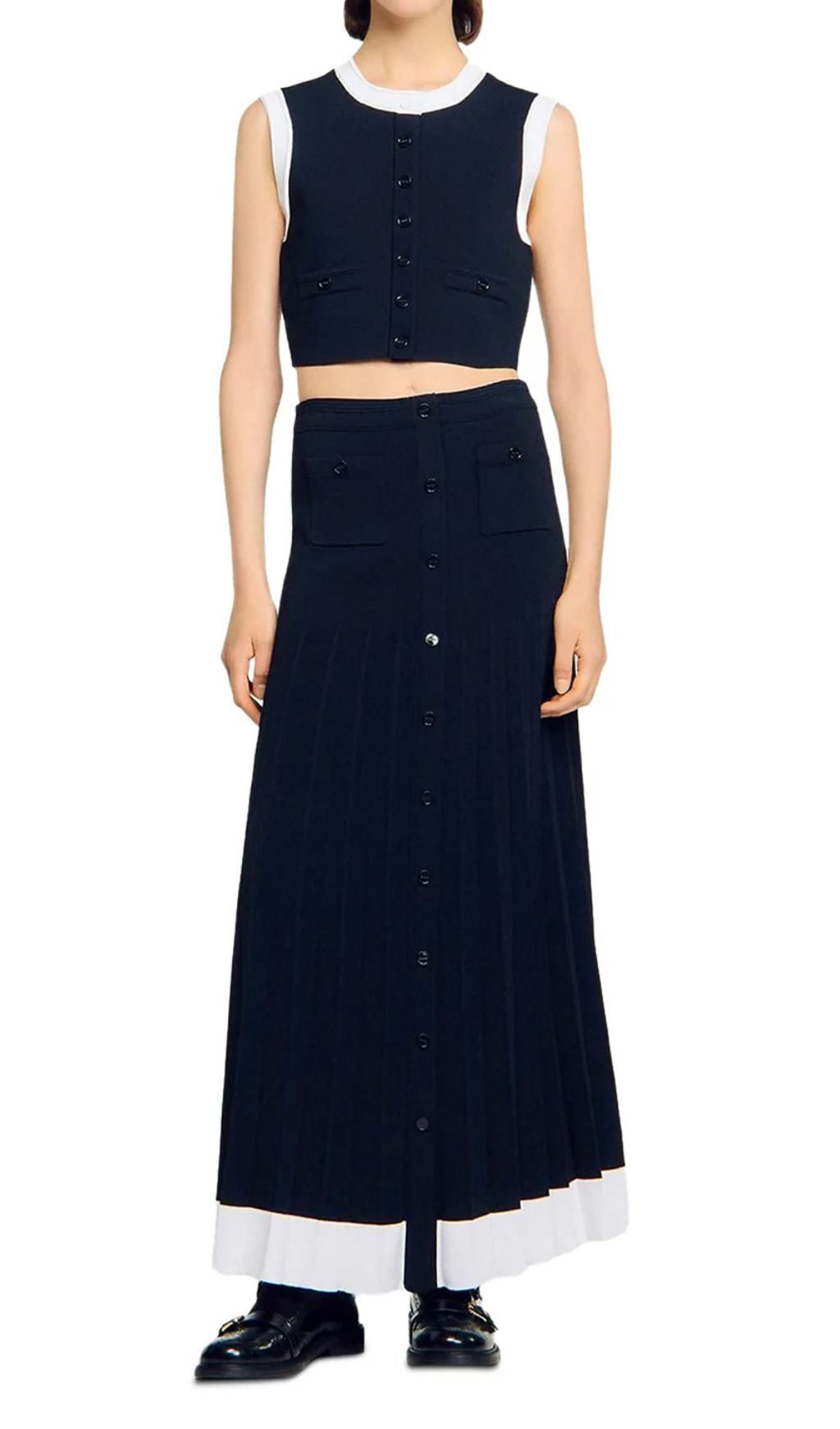 Two Tone Cropped Sleeveless Cardigan Flowering Girl