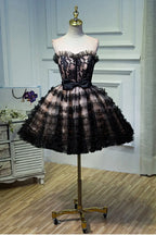 Lorraine Bow Lace Strapless Puffy Mini Dress In Black Flowering Girl