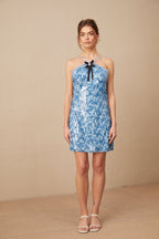 Victoire blue halterneck sequined mini dress Flowering Girl