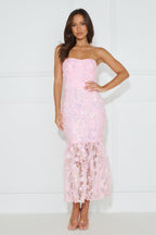 Girly Charms Strapless Midi Dress Pink Flowering Girl