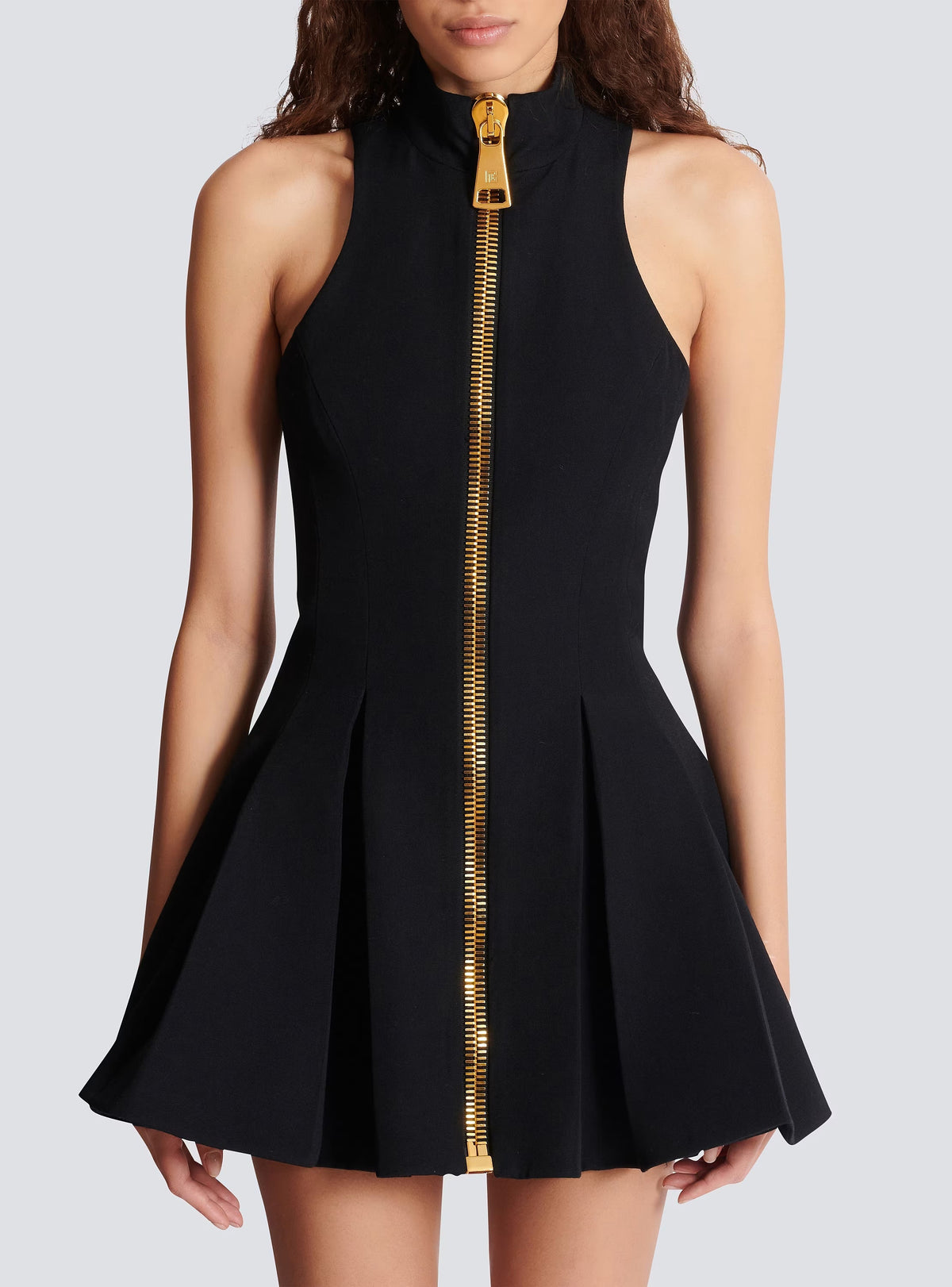 Carol Black Halterneck Dress In Grain De Poudre Wool Flowering Girl