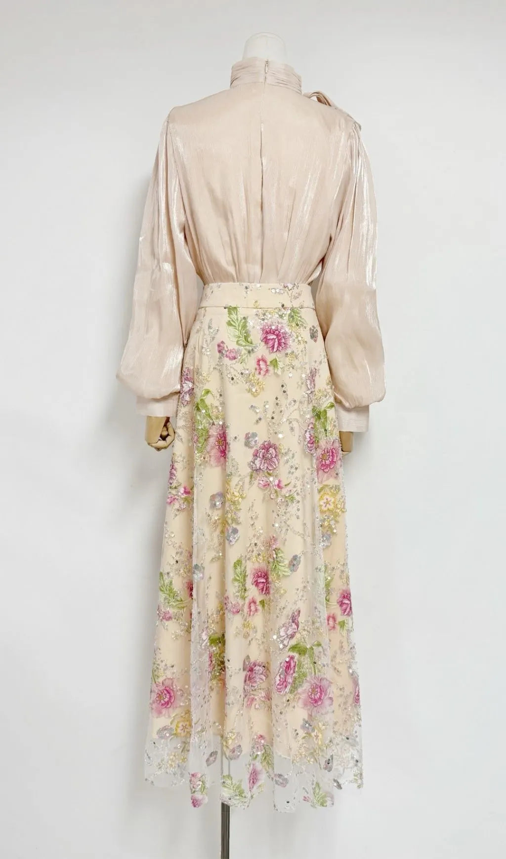 Lorvannis Apricot Flower Sequin Skirt Set Flowering Girl
