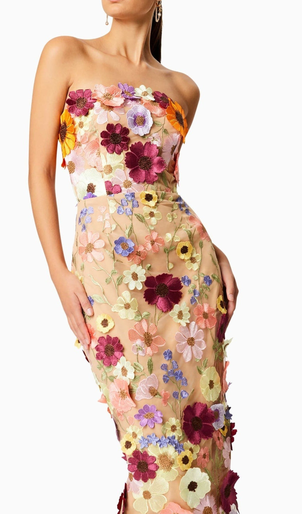 Adonica 3D Flower Strapless Midi Dress Flowering Girl