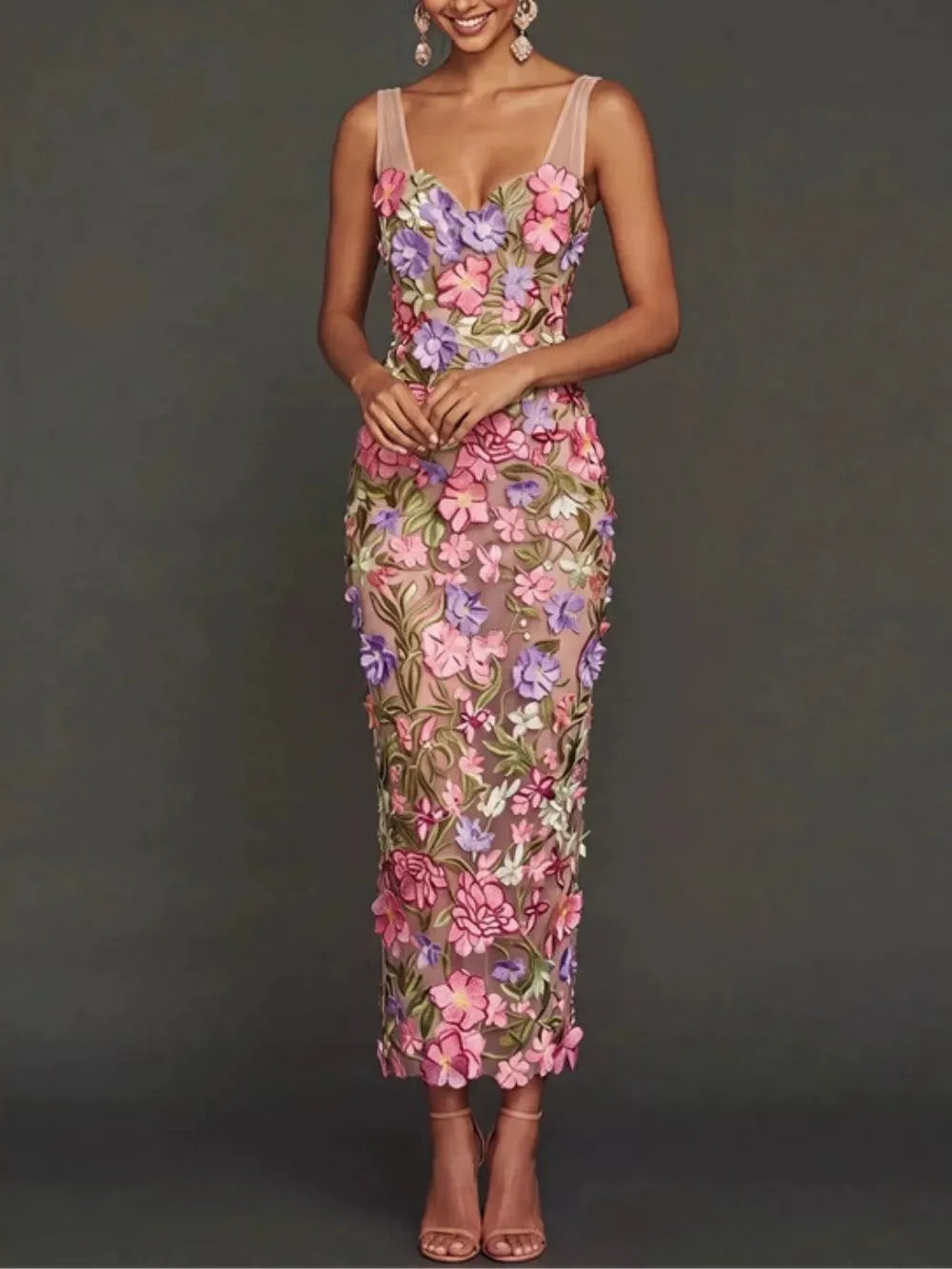 Masiela Flower Embroidery Midi Dress Flowering Girl