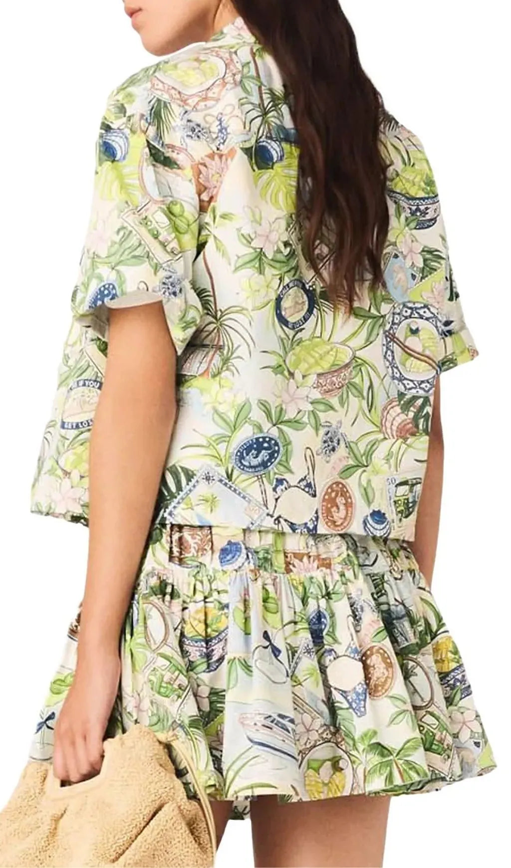 Patterned Cropped Shirt Flowering Girl
