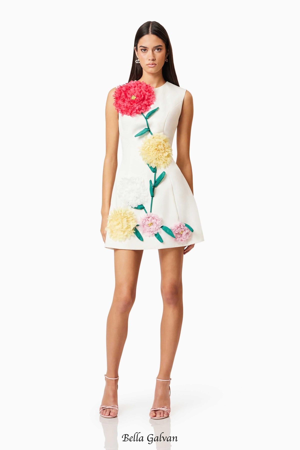 Buttercup Embroidered Mini Dress in Ivory Flowering Girl