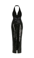 Keva Black Halter Sequin Maxi Dress Flowering Girl