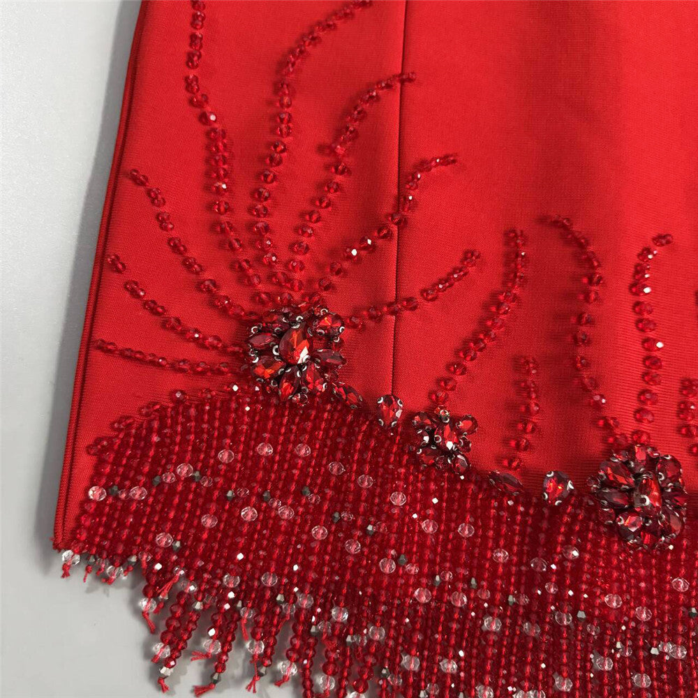 Almaas Sleeveless Rhinestone Fringe Bandage Dress Flowering Girl
