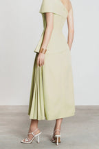 One Shoulder Top Flare Midi Skirt Suit In Olive Green Flowering Girl