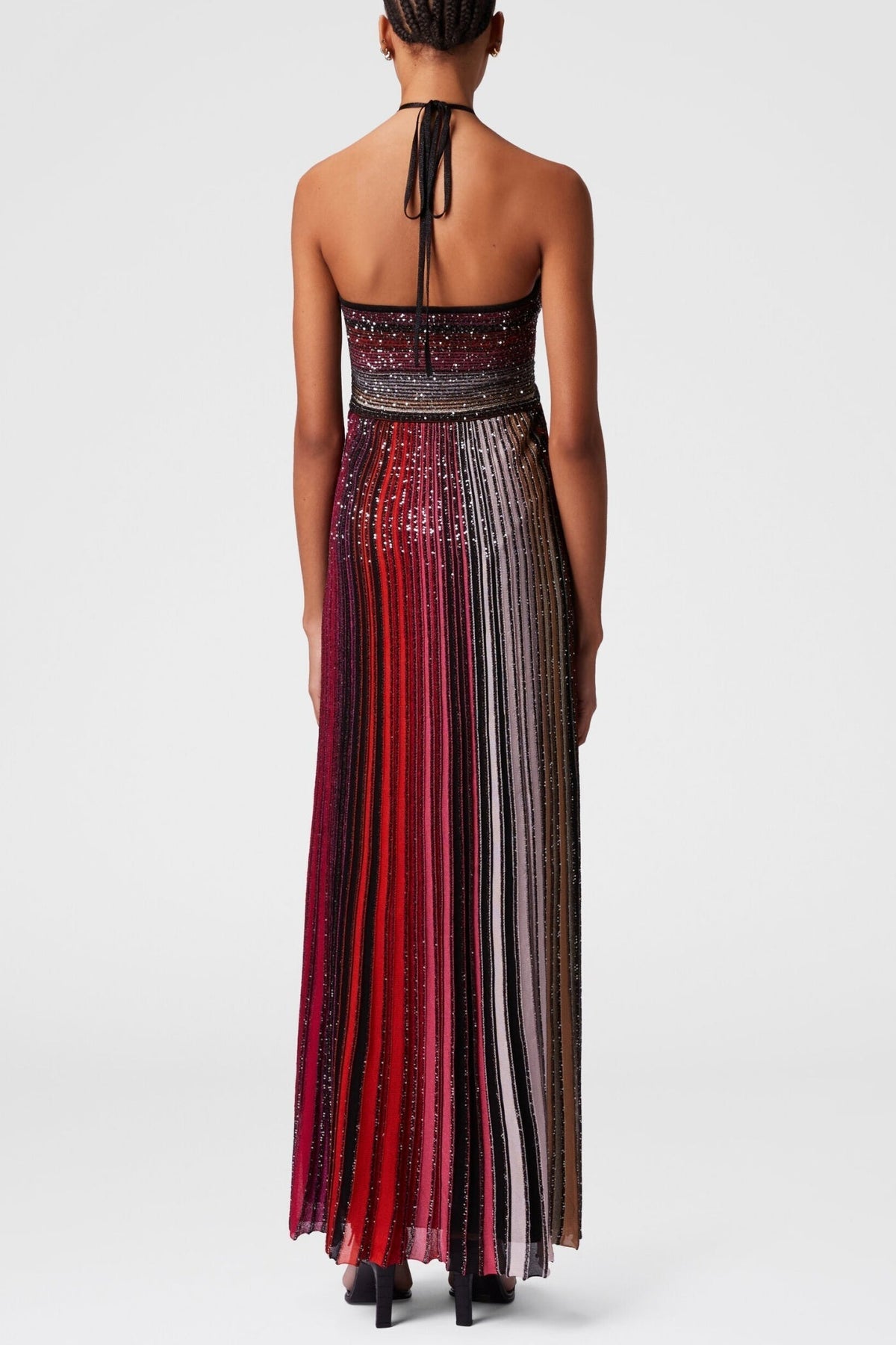 Halter Metallic Gradient Knit Maxi Dress - Red Flowering Girl