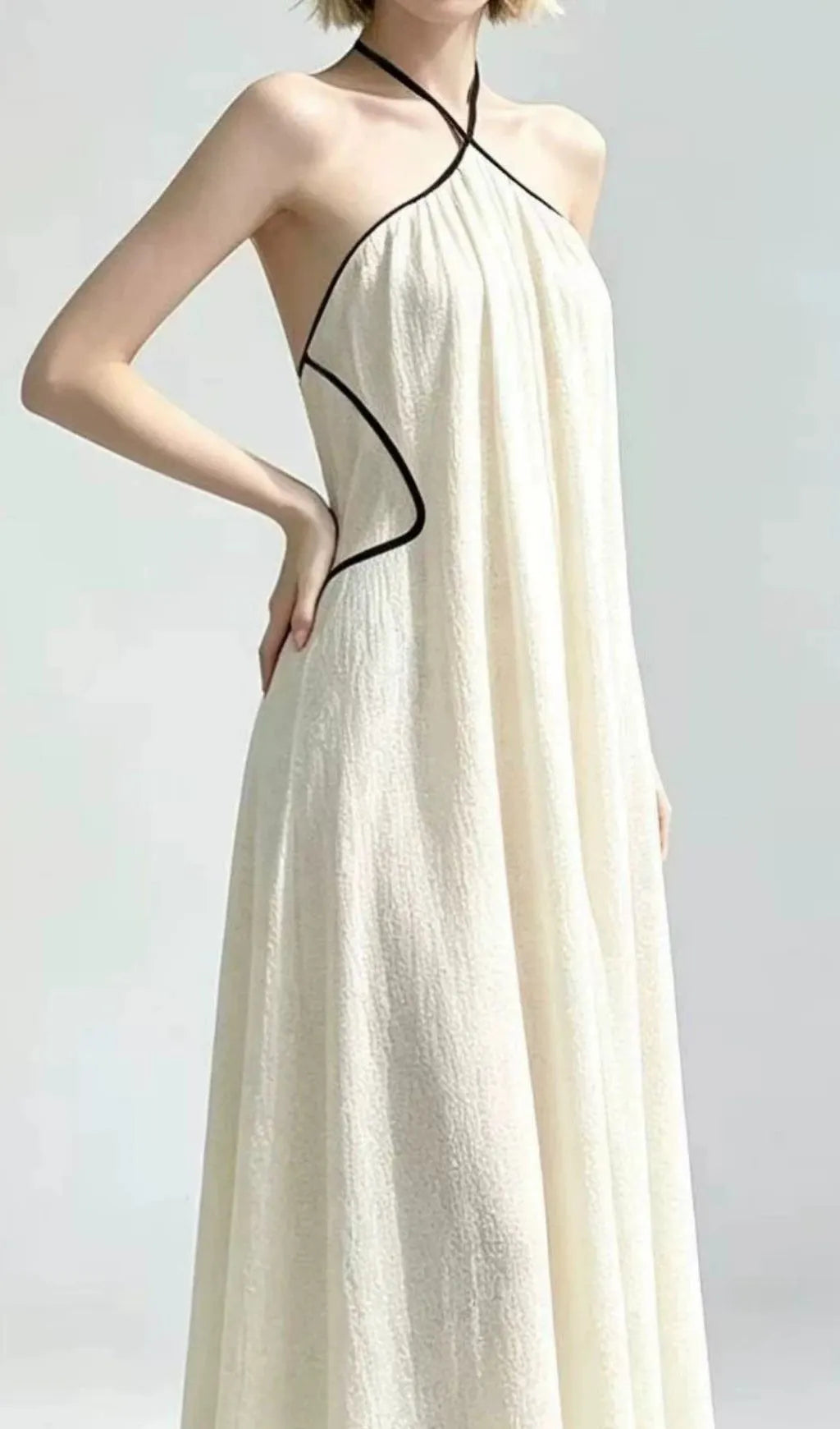 Lauwdina Ivory Halter Maxi Dress Flowering Girl