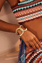 Twisted Ribbed Texture Gold Open Cuff Bangle Bracelet Flowering Girl