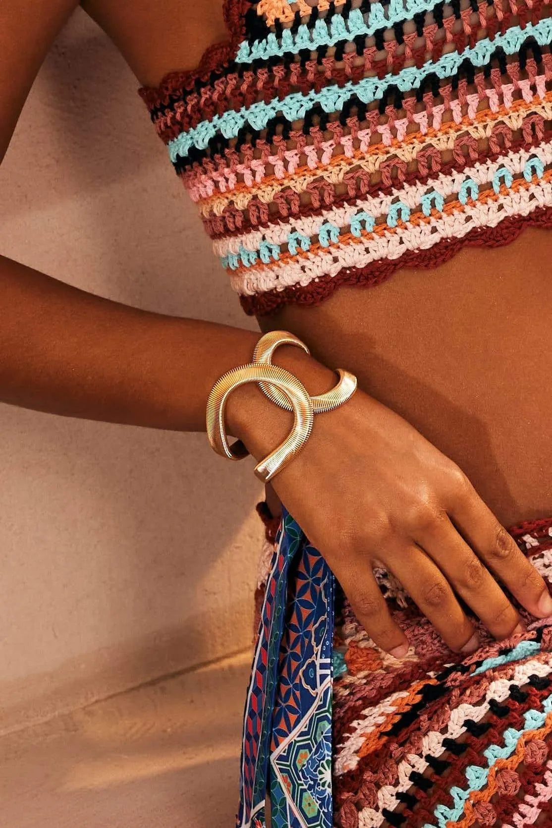 Twisted Ribbed Texture Gold Open Cuff Bangle Bracelet Flowering Girl
