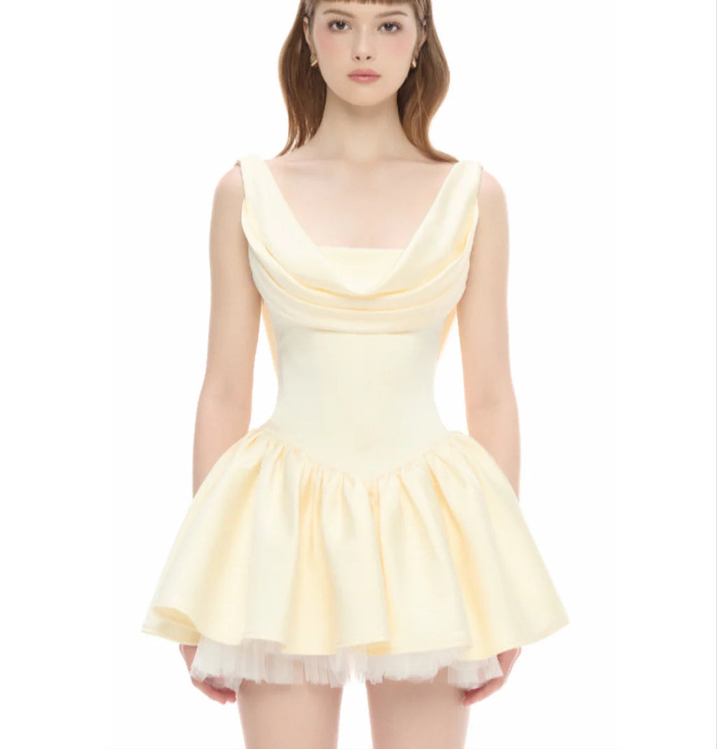 bernice backless pleated puffy Mini Dress - Champagne Flowering Girl