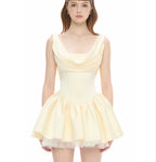 bernice backless pleated puffy Mini Dress - Champagne Flowering Girl