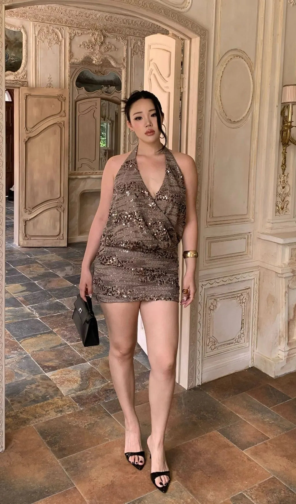 Lacretia Halter Sequin Plus Size Mini Dress Flowering Girl