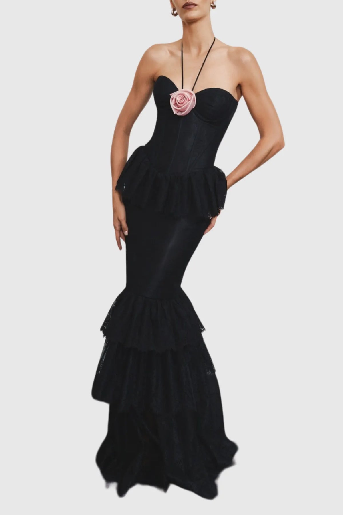 Adalira Halter Flower Lace Corset Maxi Dress Flowering Girl