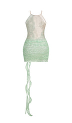 Kayla Green Lace Flower Sequin Mini Dress Flowering Girl