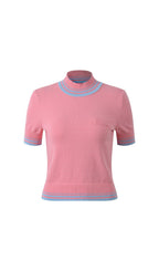 Pink Contrast Stripe Knit Top Flowering Girl