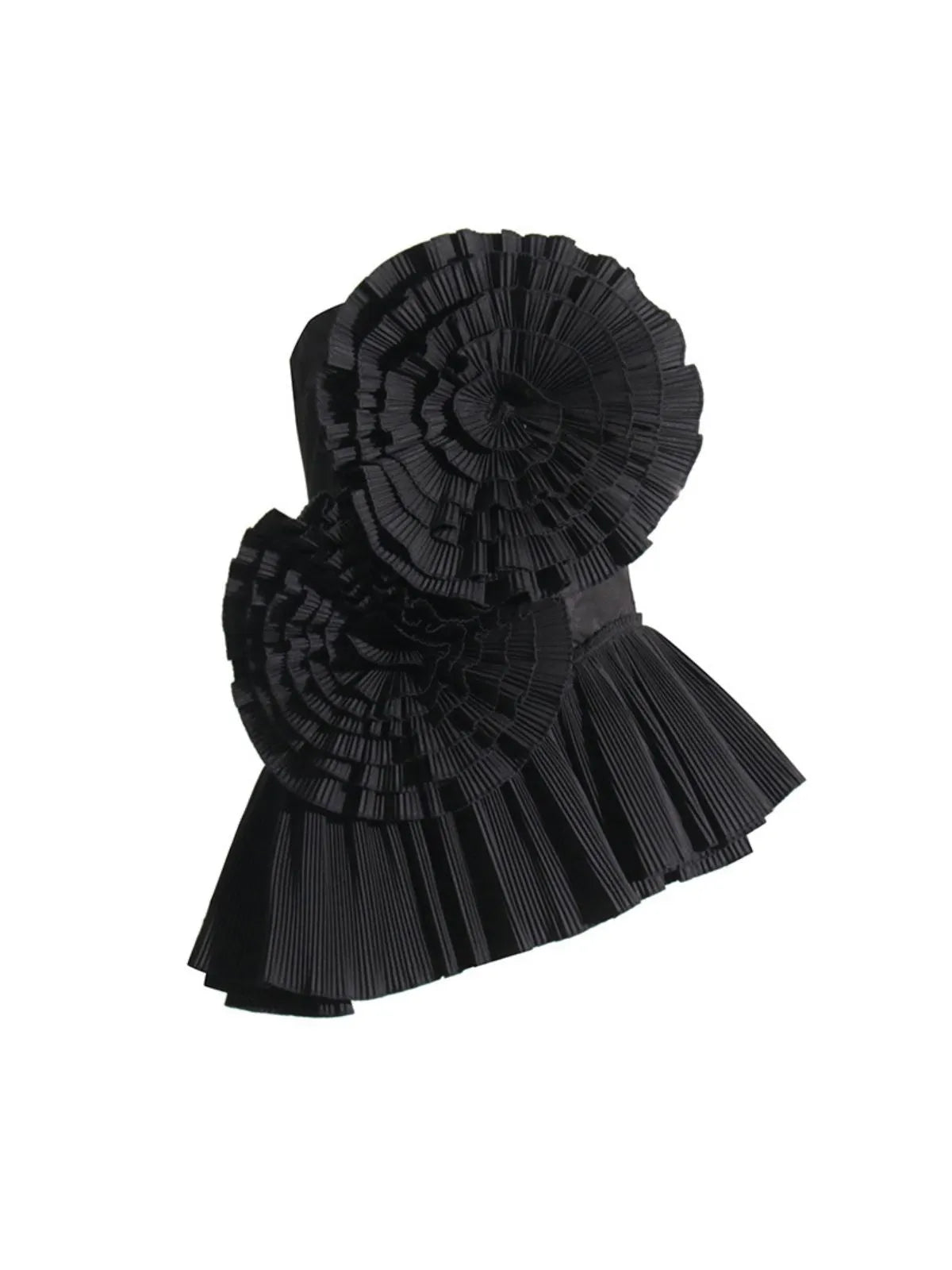 Strapless Flower Pleated Top In Black Flowering Girl