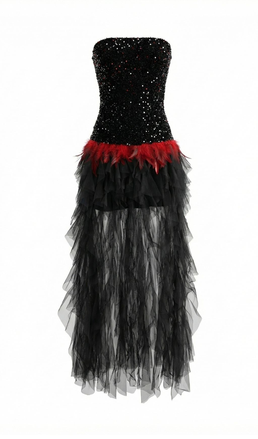 Jainna Black Strapless Sequin Mesh Maxi Dress Flowering Girl