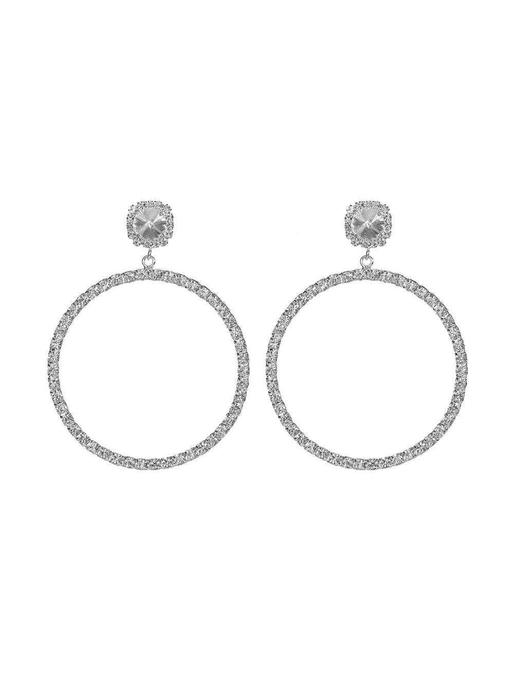 Silver Diamante Hoop Drop Earrings Flowering Girl