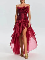 Quorvia Red Strapless Ruched Maxi Dress Flowering Girl