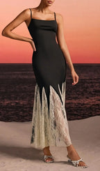 Farsel Spaghetti Lace Flared Maxi Dress Flowering Girl