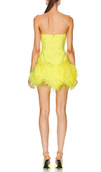 Yellow Neon Feathers Mini Dress