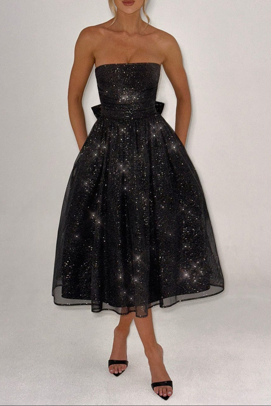 Marissa Midi Dress - Black Sparkle Flowering Girl