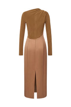 Samaro Asymmetric Cutout Panel Midi Dress - Brown Flowering Girl