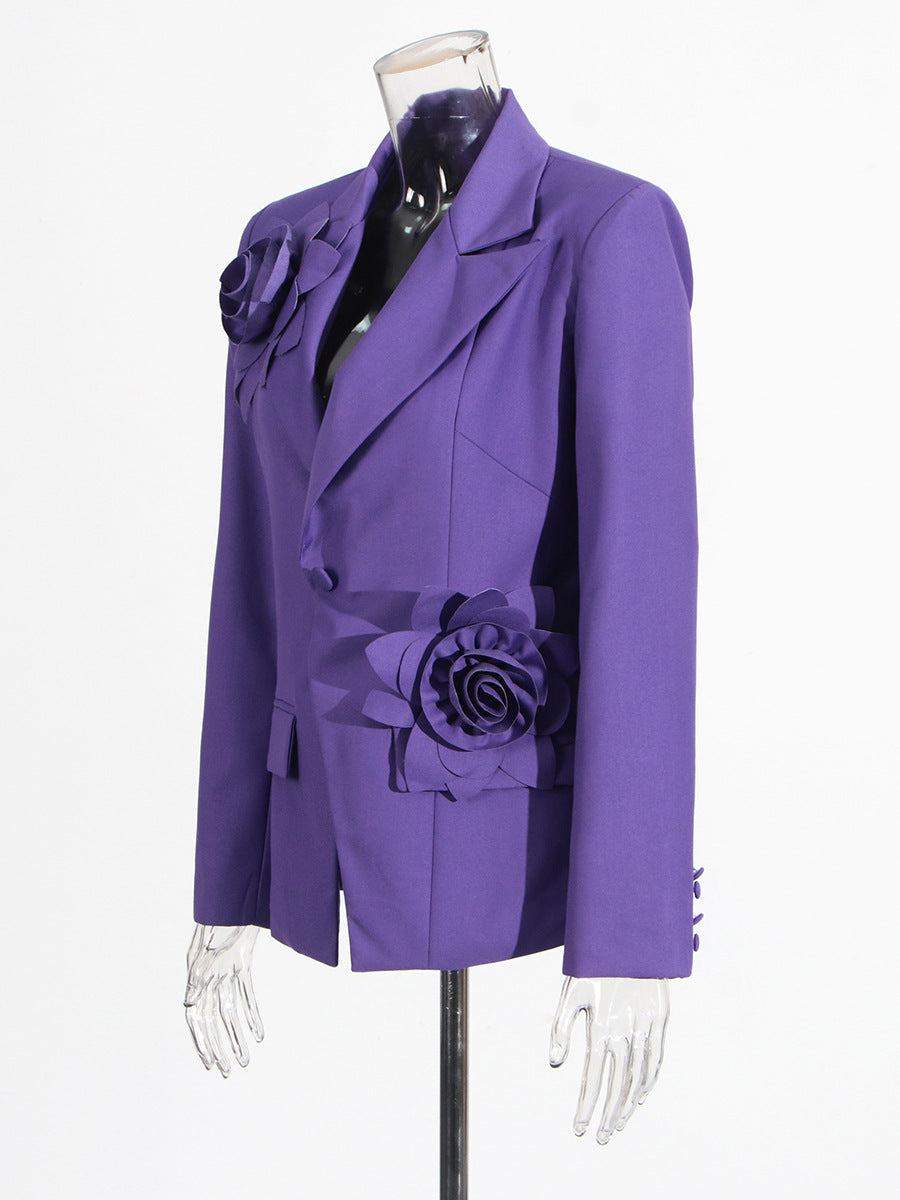 Aharon Flower Lapel Cross Blazer Flowering Girl