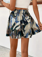 Printed Wide-Leg Drawstring Shorts — Stylish & Elegant Vacation Beach Skort Flowering Girl