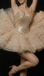 Keli Strapless Crystal Mesh Mini Dress Flowering Girl