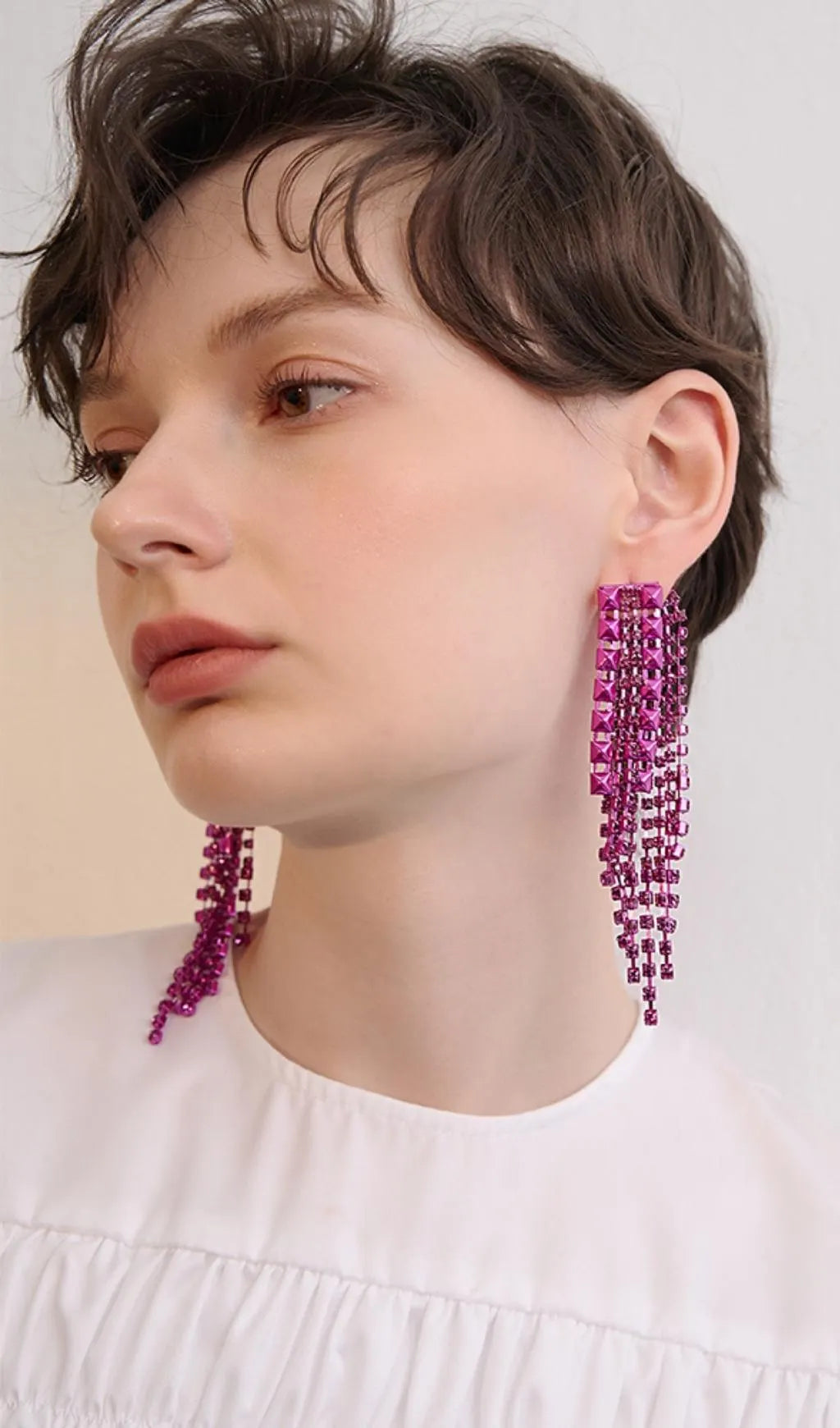 Arnau Dark Violet Rhinestone Tassel Earrings Flowering Girl