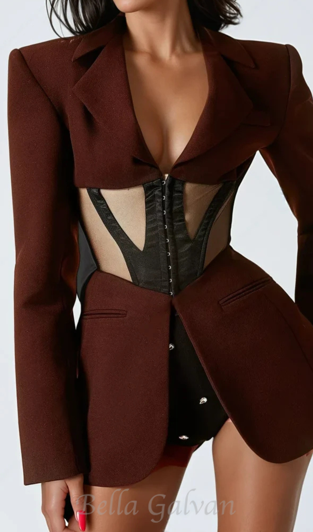 Kamryn Paneled Mesh Blazer In Wine Flowering Girl