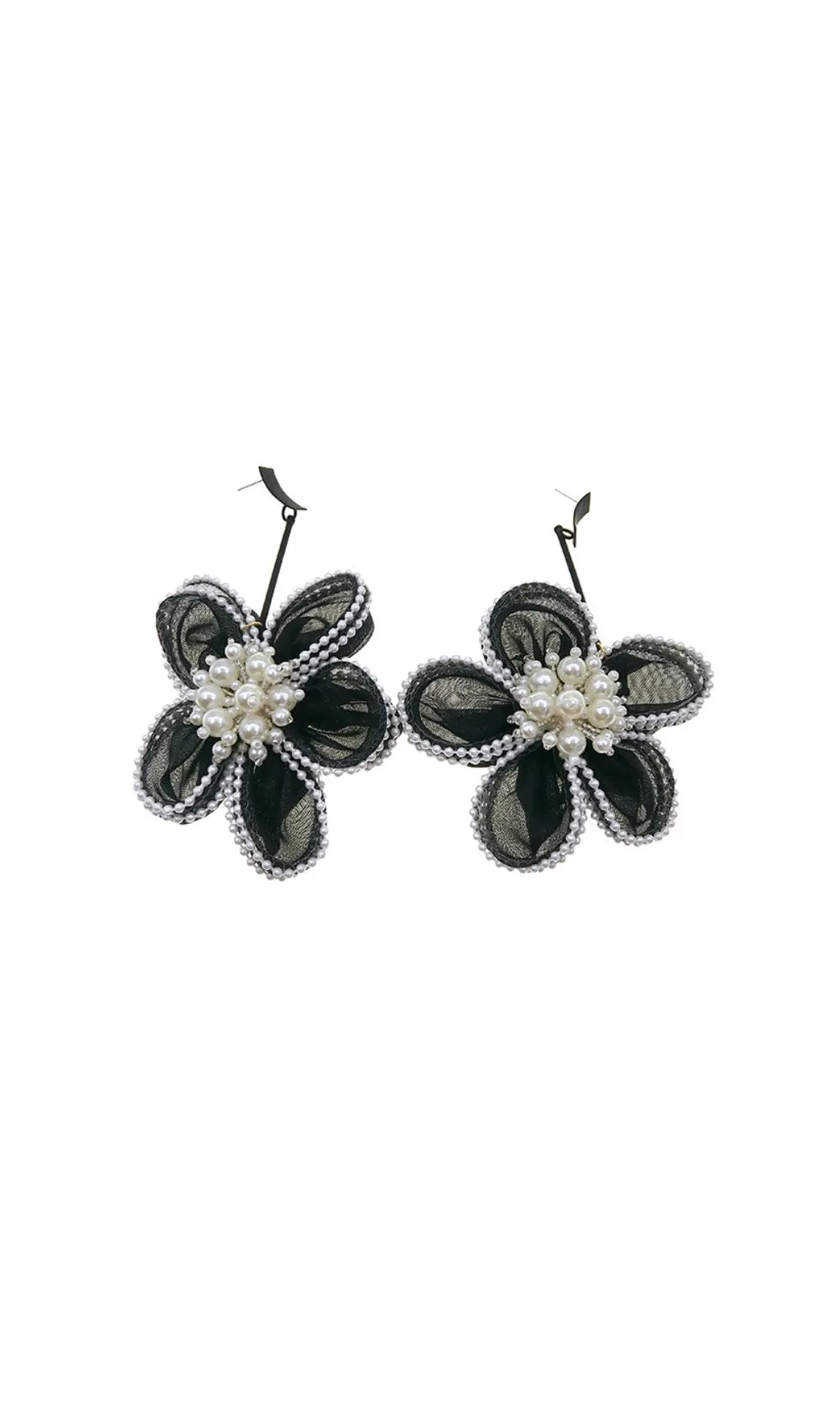 Aura Black Lace Flower Pearl Earrings Flowering Girl
