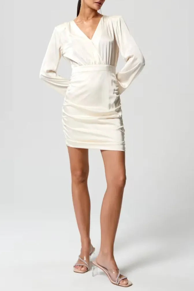 White Long Sleeve Mini Dress Flowering Girl
